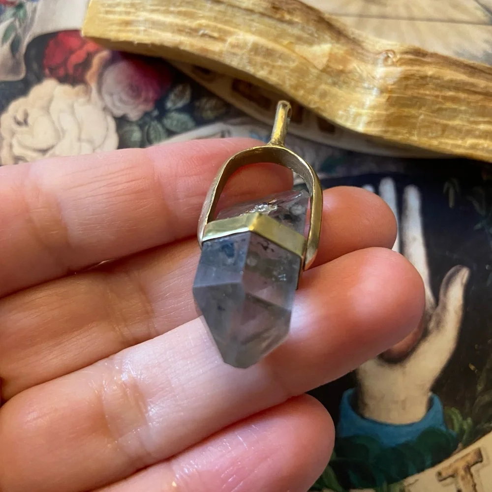 Raw Quartz Encased in Bronze Pendant - Picture 3 of 9